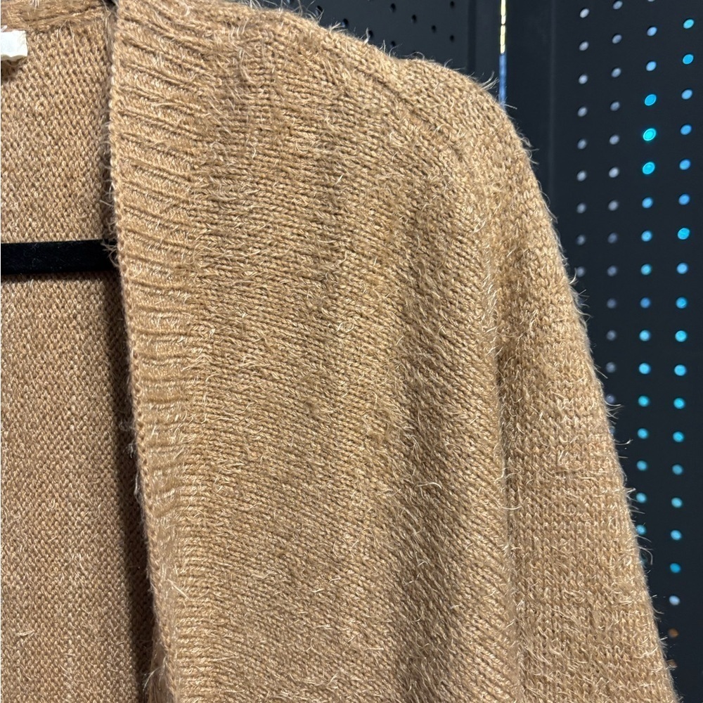 Kye Mi Fuzzy Open Front Cardigan Sweater Tan Medium Soft Cozy - Picture 6 of 9